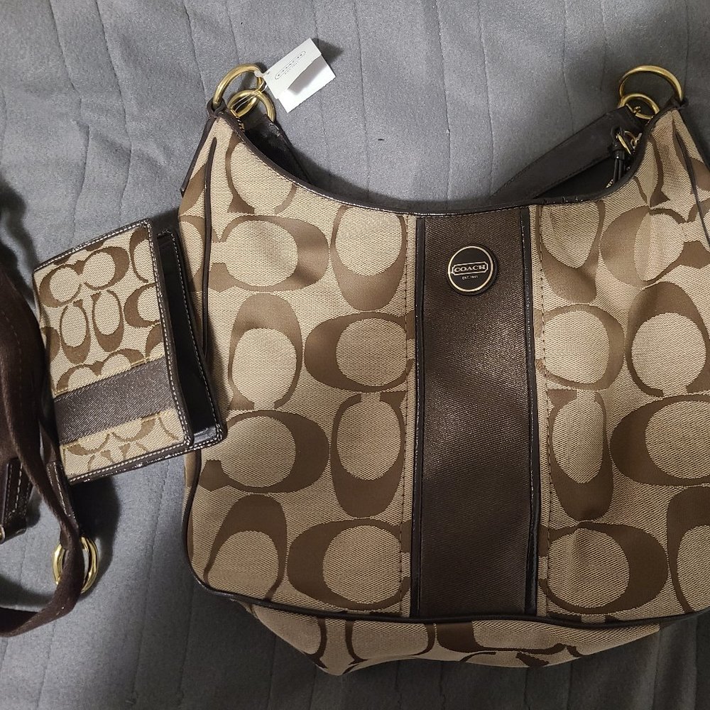 Coach Hobo Purse and Wallet Set Brown Canvas